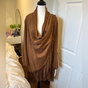 Joseph Ribkoff Faux Suede Fringe Jacket | Western Boho Drape | Size 20 NWT